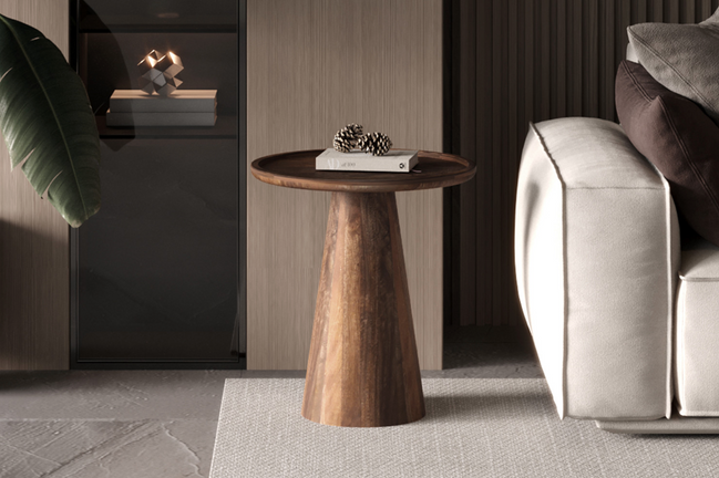 Table d'appoint 'JULES' Ronde Bois de manguier Brun clair