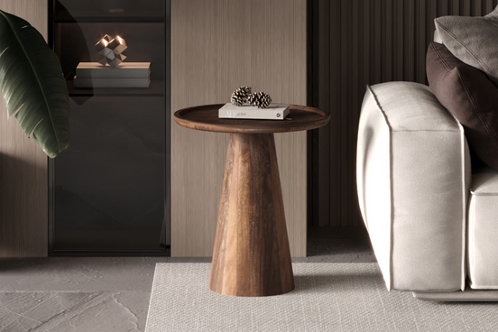 Table d'appoint 'JULES' Ronde Bois de manguier Brun clair