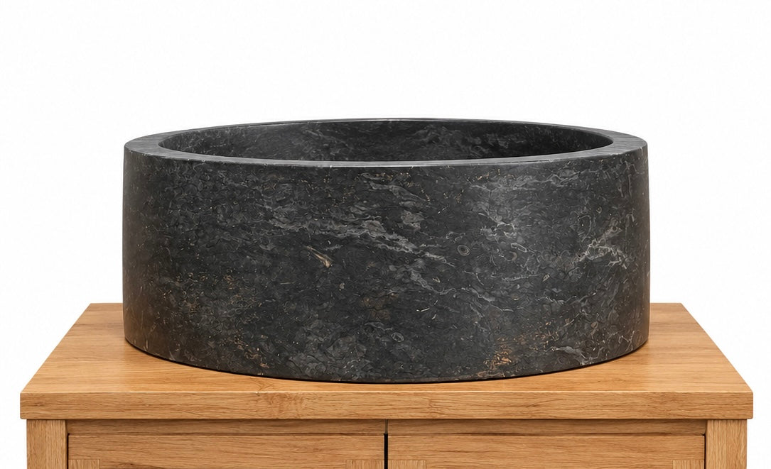 Washbasin in marble, round, black 00590