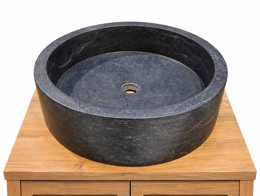 Washbasin in marble, round, black 00590