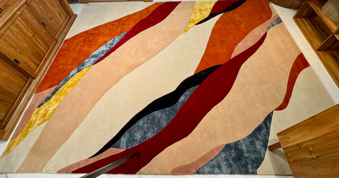 RUG for indoor hand-made in wool & viscose