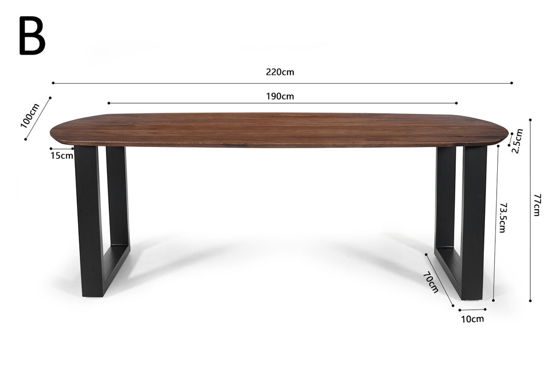 Modern oval dining table in solid mango wood and metal legs