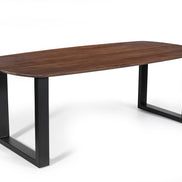 Modern oval dining table in solid mango wood and metal legs