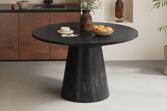 Round dining table "Tommy" in solid mango wood, black finish