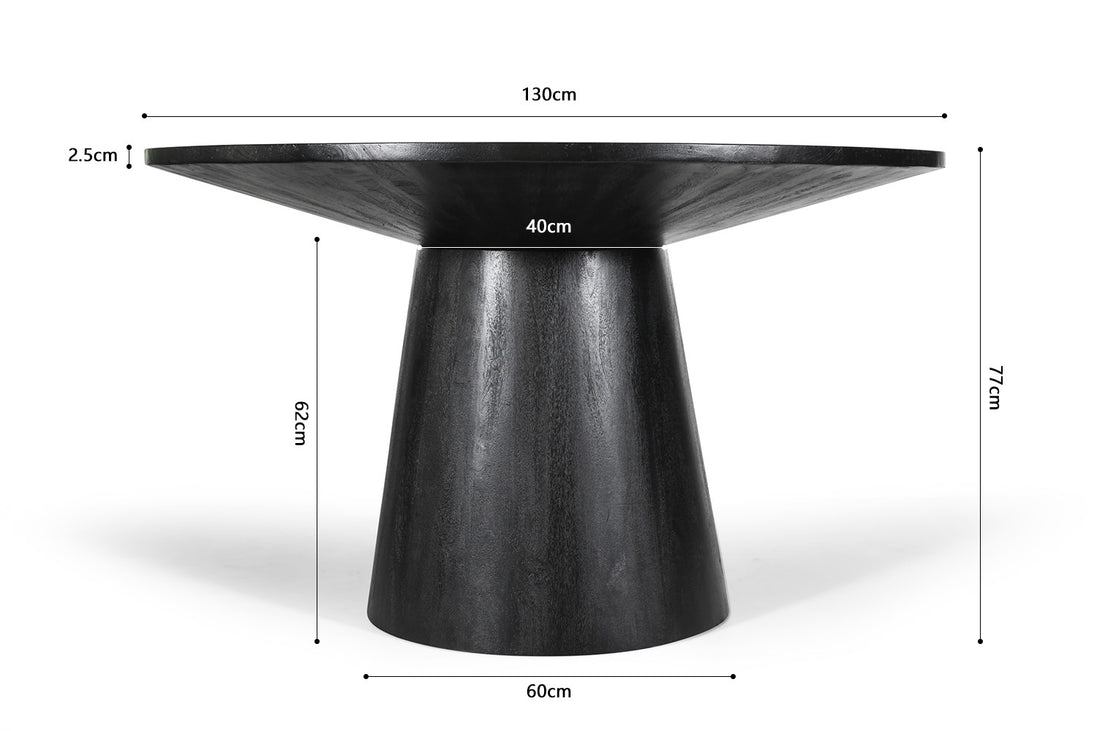 Round dining table "Tommy" in solid mango wood, black finish