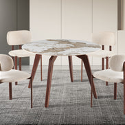 Table 'Alma' 120 cm Round Glossy Stone Pandora - Leg walnut
