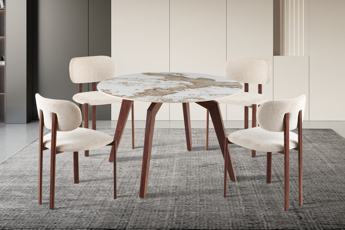 Table 'Alma' 120 cm Round Glossy Stone Pandora - Leg walnut