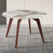 Table 'Alma' 120 cm Round Glossy Stone Pandora - Leg walnut