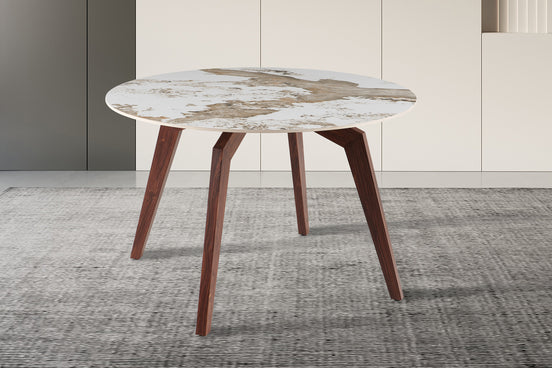Table 'Alma' 120 cm Round Glossy Stone Pandora - Leg walnut
