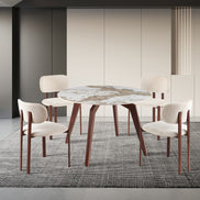 Table 'Alma' 120 cm Round Glossy Stone Pandora - Leg walnut