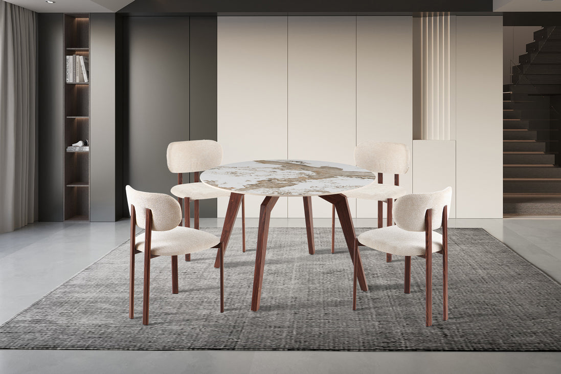 Table 'Alma' 120 cm Round Glossy Stone Pandora - Leg walnut