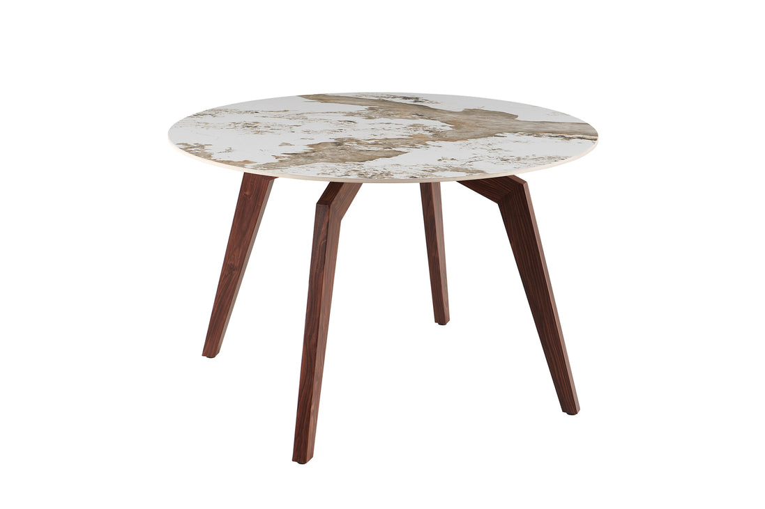 Table 'Alma' 120 cm Round Glossy Stone Pandora - Leg walnut