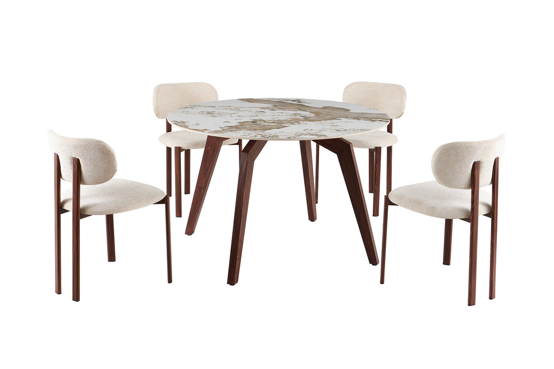 Table 'Alma' 120 cm Round Glossy Stone Pandora - Leg walnut