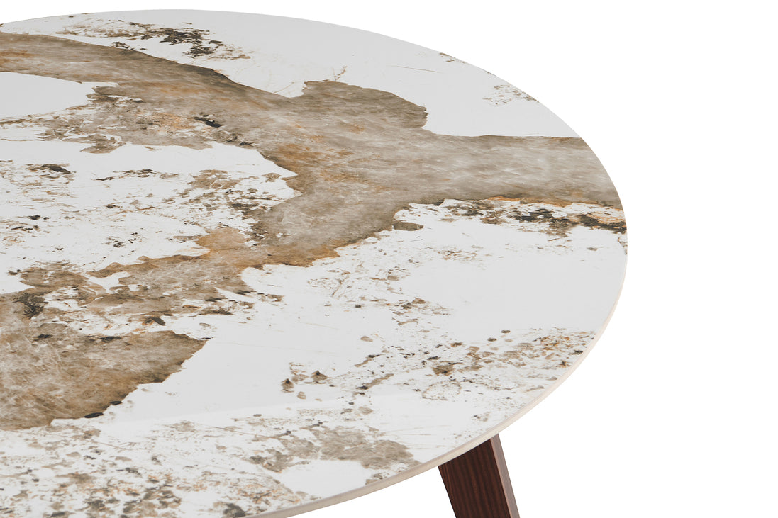 Table 'Alma' 120 cm Round Glossy Stone Pandora - Leg walnut
