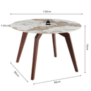 Table 'Alma' 120 cm Round Glossy Stone Pandora - Leg walnut