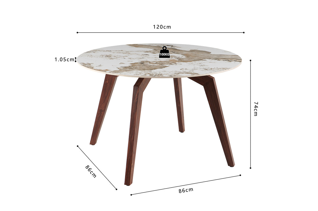 Table 'Alma' 120 cm Round Glossy Stone Pandora - Leg walnut